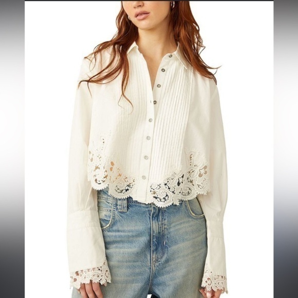 NWOT Free People Hooked On You Tuxedo Pleat Blouse